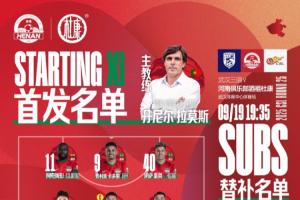 武漢三鎮(zhèn)VS河南俱樂(lè)部酒祖杜康  首發(fā)及替補(bǔ)隊(duì)員名單