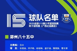 全國U15青少年籃球聯賽男子組預賽將于10月7日至13日舉行