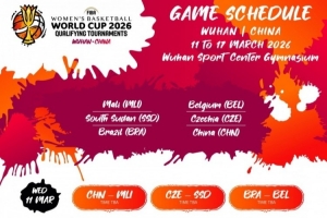 中國(guó)女籃世預(yù)賽賽程：明年3月11日首戰(zhàn)馬里 3月12日對(duì)陣比利時(shí)