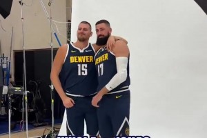 這內線組合能排前幾啊？掘金媒體日 約基奇和瓦藍一起拍定妝照~